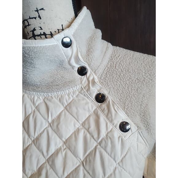 Abercrombie & Fitch Asymmetrical Snap jacket Fleece womens medium gray ivory - Picture 5 of 7